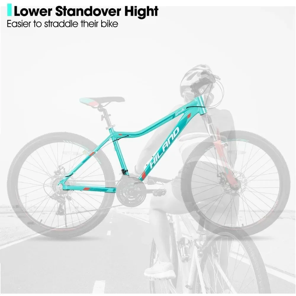 26 Inch Mountain Bike for Women Girl, 7/21 Speed with Lock-Out Suspension Fork, Aluminum Frame MTB, Adult Womens Mens Bicycle