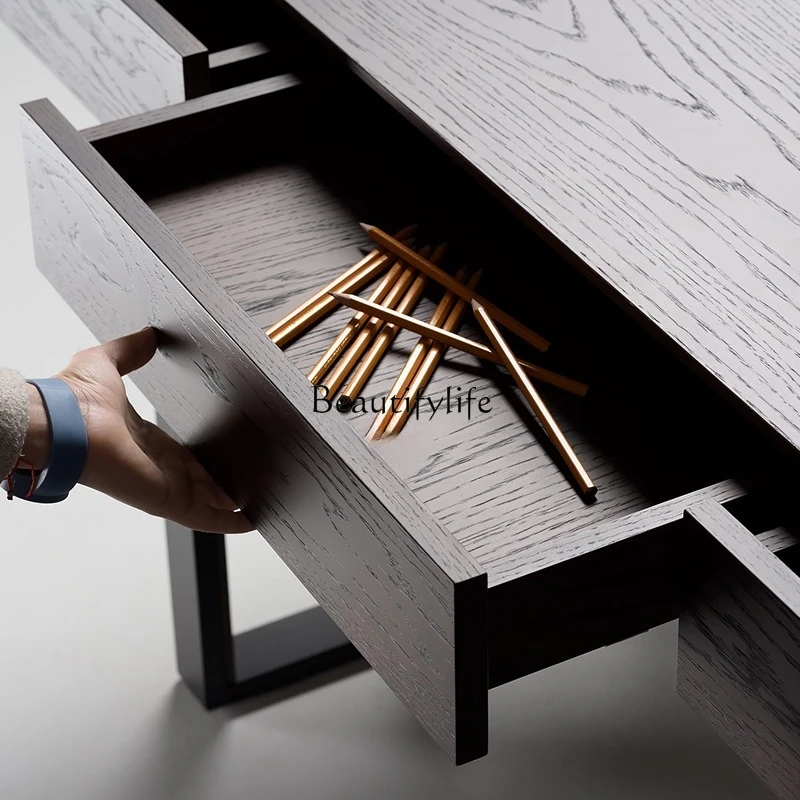 05-Modern light luxury fashion desk simple design home negotiation Italian minimalist solid wood office writing desk