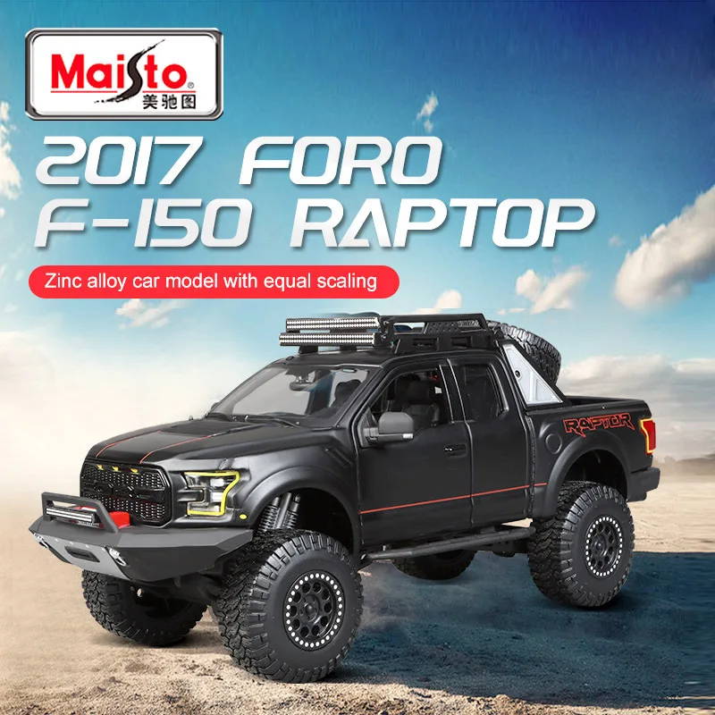 Maisto 1:24 2017 Ford Raptor Modified Edition Matte Black Simulation Alloy Car Model Enthusiast Collection Gift Off Road Vehicle