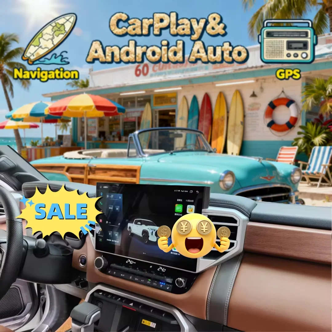 شاشة QLED مقاس 14.6 بوصة لسيارة Toyota Tundra 2015 - 2024 Sequoia CarPlay أندرويد ستيريو نظام تحديد المواقع والملاحة راديو السيارة مشغل وسائط متعددة HU