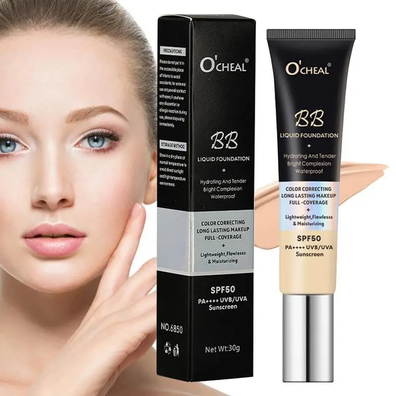 BB Cream With SPF Moisturizing Sunscreen SPF 50 BB Cream 1.06oz Color Correcting Cream Long-lasting Full Coverage Foundation For