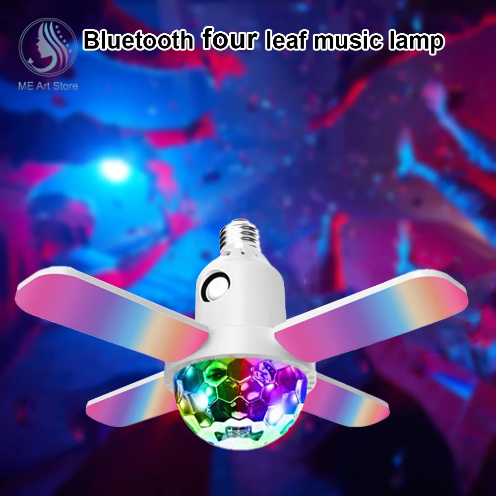 E27 LED Bulb Fan Blade Four-leaf Music Lamp Bluetooth Speaker Foldable LED Light Bulb Ceiling Light With Remote Controller