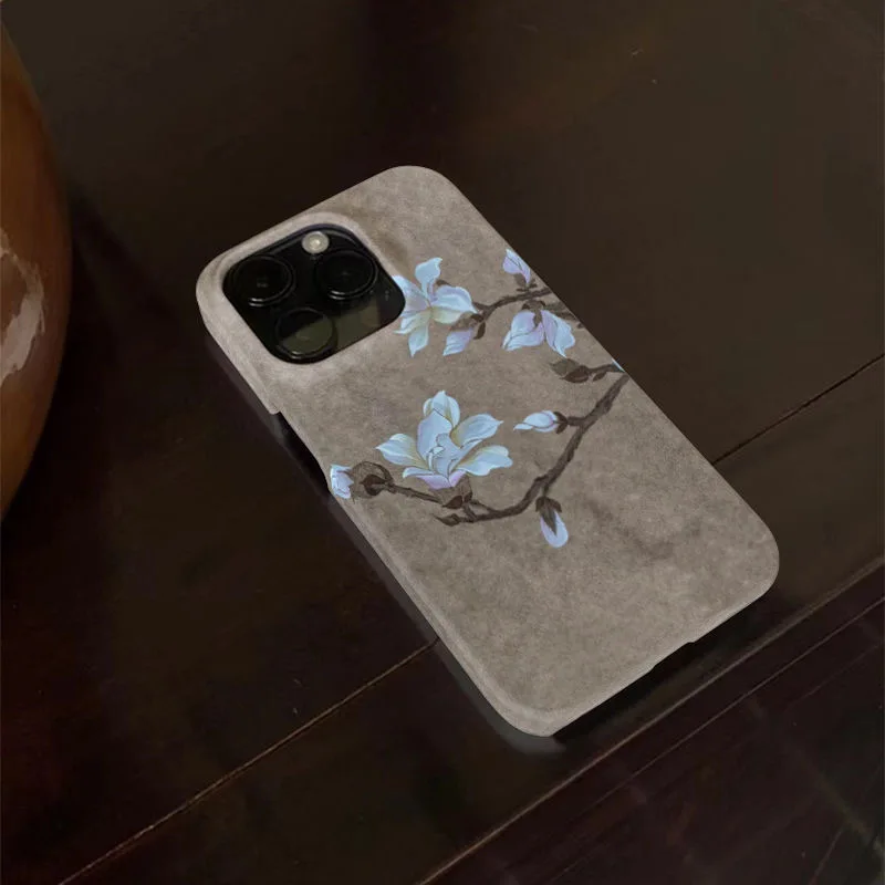 Artistic Chinese Ink Painting Plum Blossom Beautiful Scenery Phone Case for iPhone 16 15 14 11 12 13 Pro Max Plus Back Cover