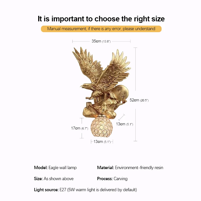 サムスン-樹脂とゴールドのイーグルを備えたクリエイティブなウォールランプ,レジンの形,家,リビングルーム,ベッドルーム,ポーチ用