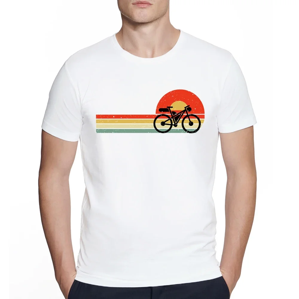 Vintage Fashion Bikepacking sunset TShirt for Men Harajuku Cyclists Gravel Bike Bicycle Tshirt Summer T-Shirt White Tops Tees