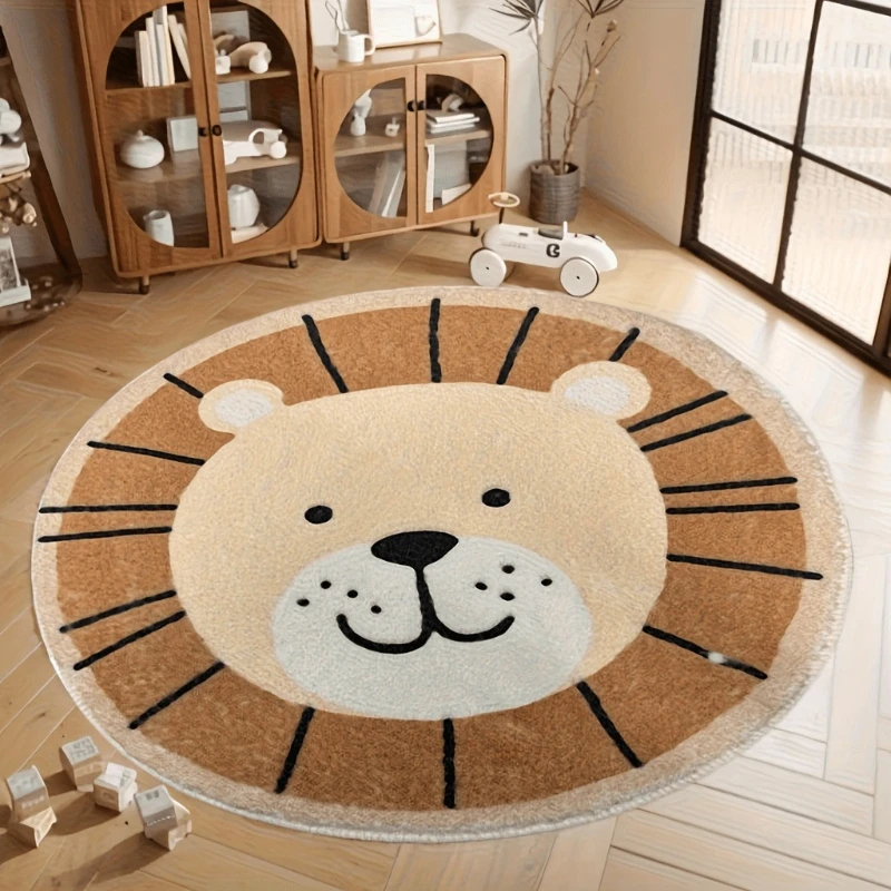 Cartoon Cute Round Lion Carpet Living Room Bedroom Animal Rug Floor Mat Soft Fluffy Kid's Plush Rug Home Decoration