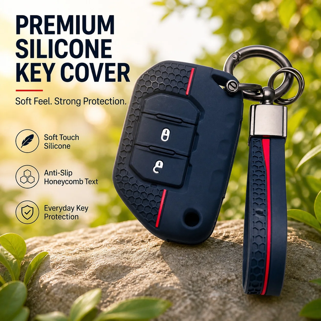 Silicone Key Fob Cover with keychain for Jeep Wrangler JL Gladiator JT 2018-2025, for Your Key, Motorcycle Accessory, Daily Use