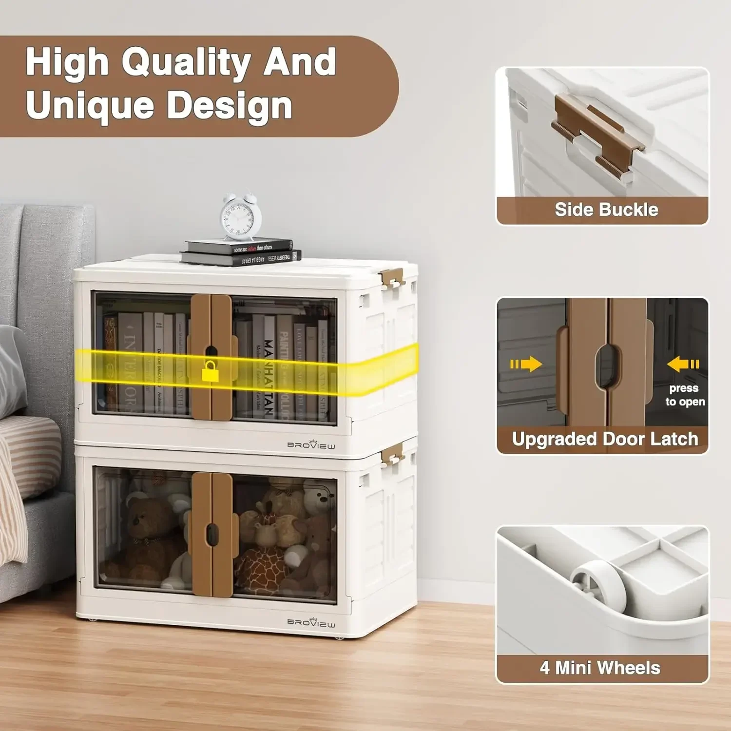 Stackable Storage Bins with Lids, 104 Gal Closet Organizers with Wheels, Open Front Collapsible Storage Boxes, Plastic Foldable