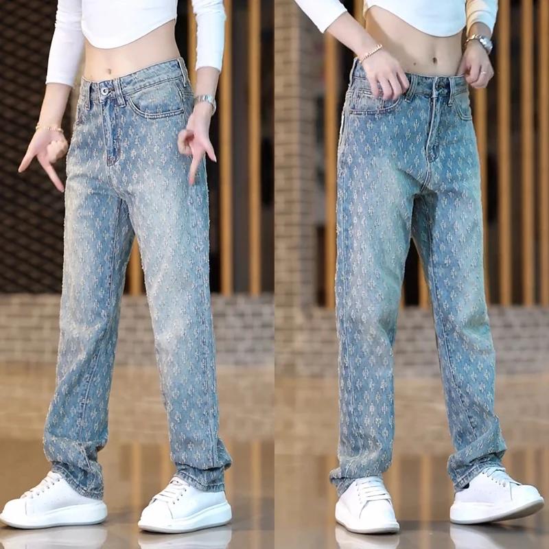 

Washed Deep Blue Men's Jeans Casual Loose Straight Leg Retro American Style Comfortable Wide Leg Pants Fashionable Urban Wear