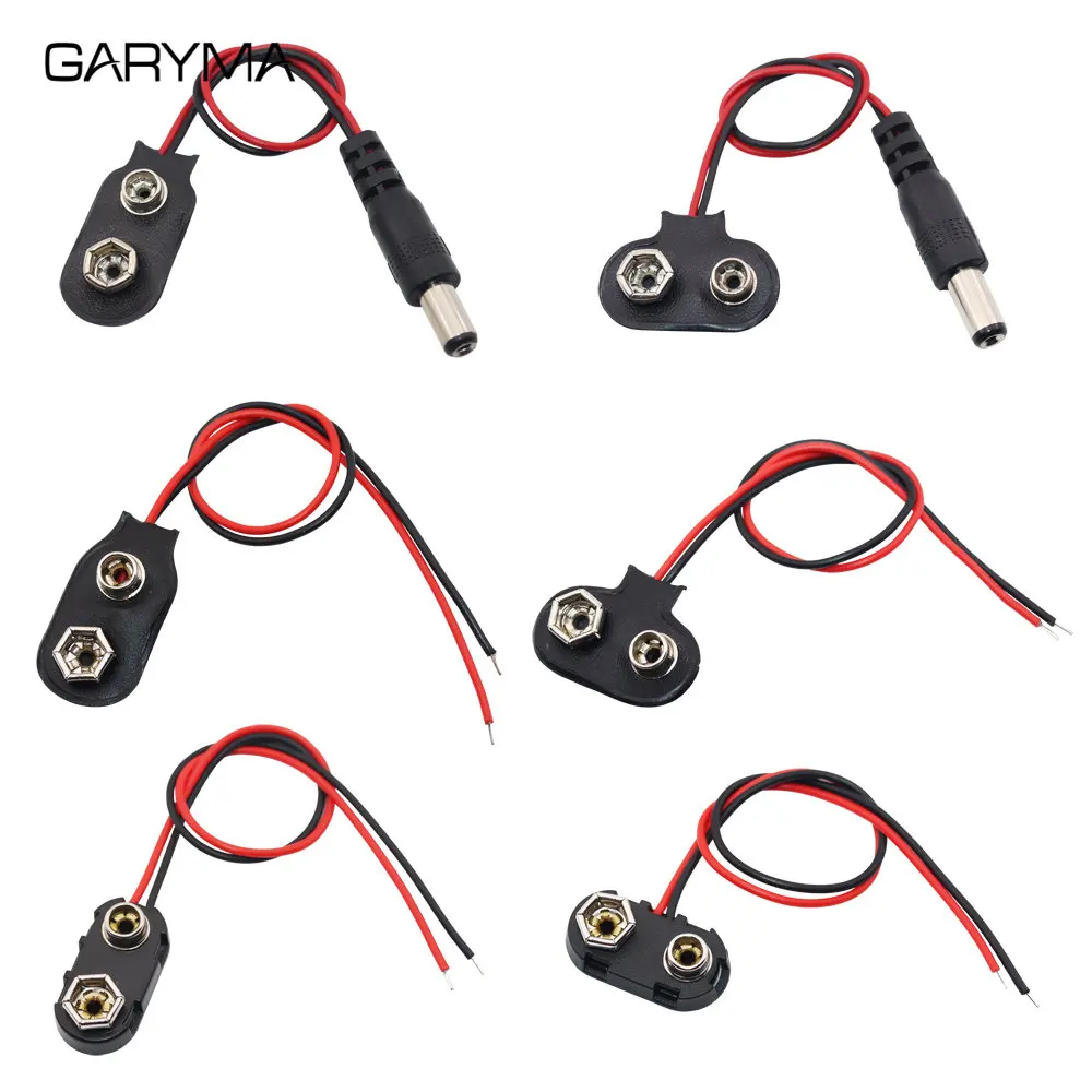 5Pcs I/T Type 9V Battery Snap Connector Clip with Lead Wires Holder 55x21 DC Battery Power Cable Plug Clip Barrel Jack 15cm