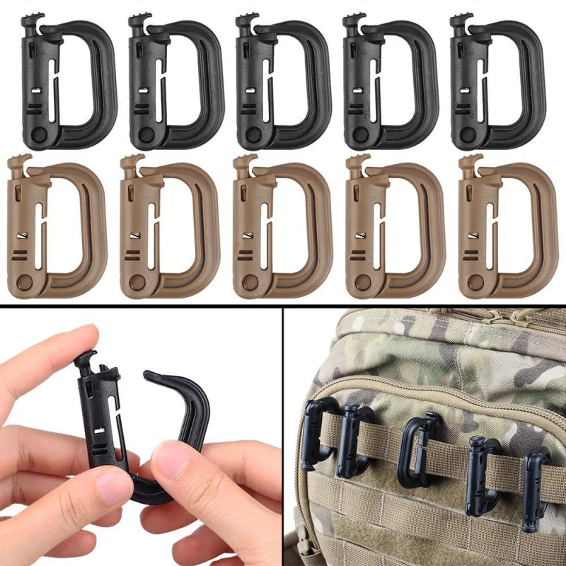 5 個のプラスチック D リング戦術的なバックパックカラビナ多目的ロック登山バックル屋外旅行キャンプ用