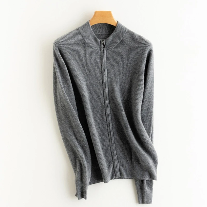 New Autumn Winter Men Cashmere Cardigan Stand Collar Thick Jacket Top