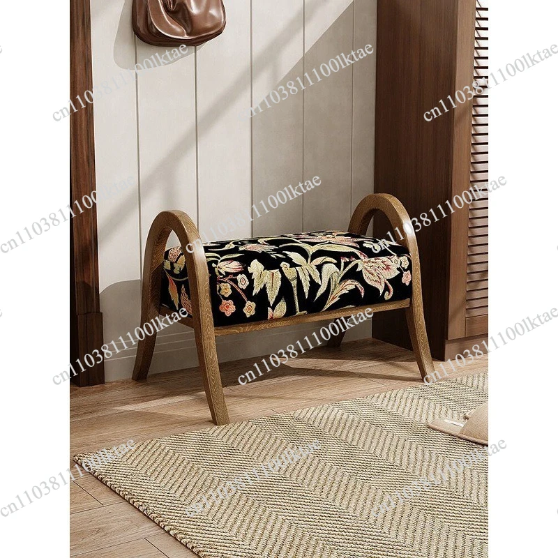 Solid Wood Bedside  Entrance Door Change Shoes Light Luxury High Sense Homestay Wear Pedal American Flower Stool