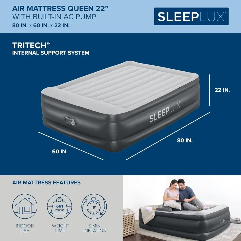 SleepLux Durable Inflatable Air Mattress with Built-in Pump, Pillow and USB Charger, Dense Polyester Mesh Core