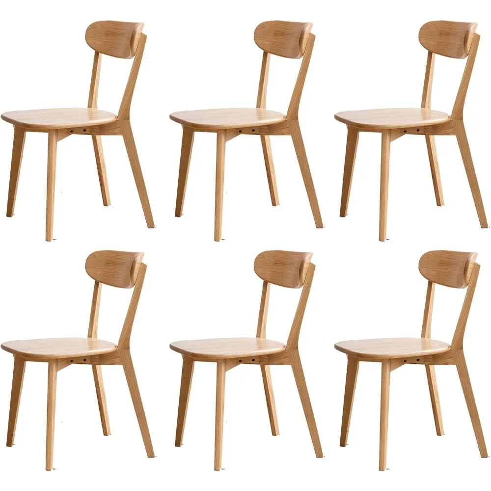 

Dining Chairs, Modern Set of 6 Solid Oak Dining Chairs with Comfort Backrest for Kitchen, Dining Room, Sturdy Wooden Chairs