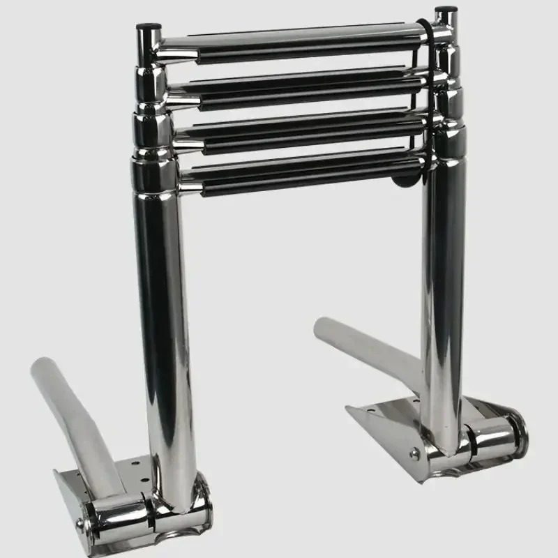 

#For Stainless Steel 4 Step Boat Ladder with Handrail Marine Under Platform Ladder Boat Accessories Boarding Telescoping Ladder