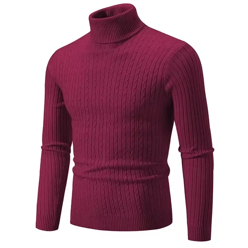 Suéter de cuello alto para hombre, Jersey de punto, ropa informal cálida