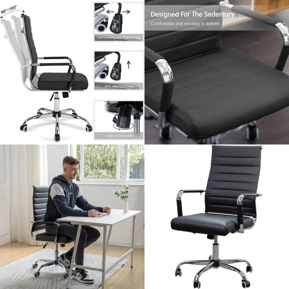 

Эргономичное офисное кресло с высокой спинкой, ребристой обивкой и подлокотниками для руководителя, черное