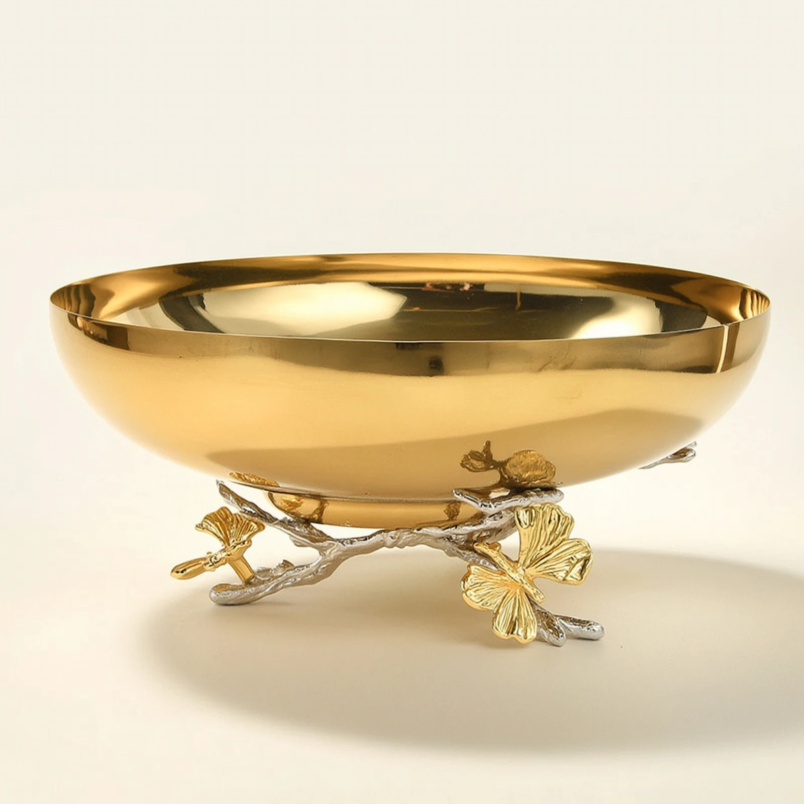 Bowl with Butterfly Base Polished Gold Metal Bowl Compote Ornate Pedestal Tray with Gold Base Elegant for Coffee Table