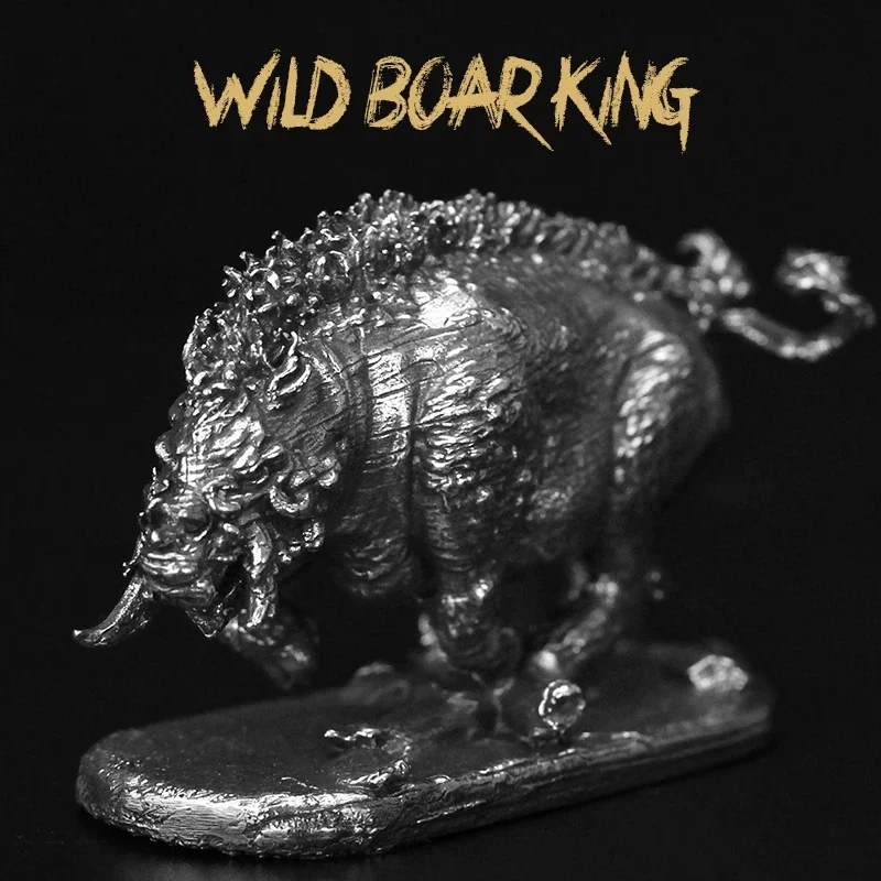Metal Tusked Wild Boar King Miniature Figure Hand Painted Animal Statue for Tabletop Wargaming Desktop Decor Gift for Men