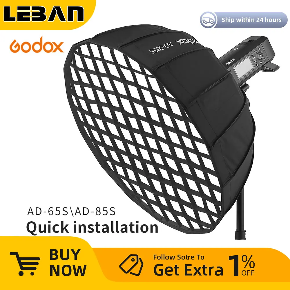 Godox AD-S65S AD-S65W 65CM AD-S85S AD-S85W 85cm Silver Deep Parabolic Softbox + Honeycomb Grid Godox Mount Softbox for AD400PRO