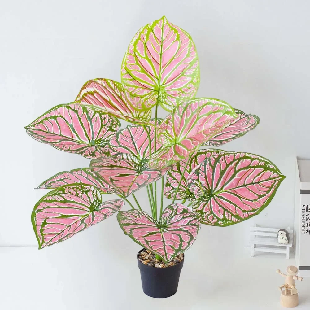 60cm Artificial Plants Leaves Silk Tortoiseshell Leaf Fake Small Fairy Simulation Garden Green Plastic Lawn Plant Decoration