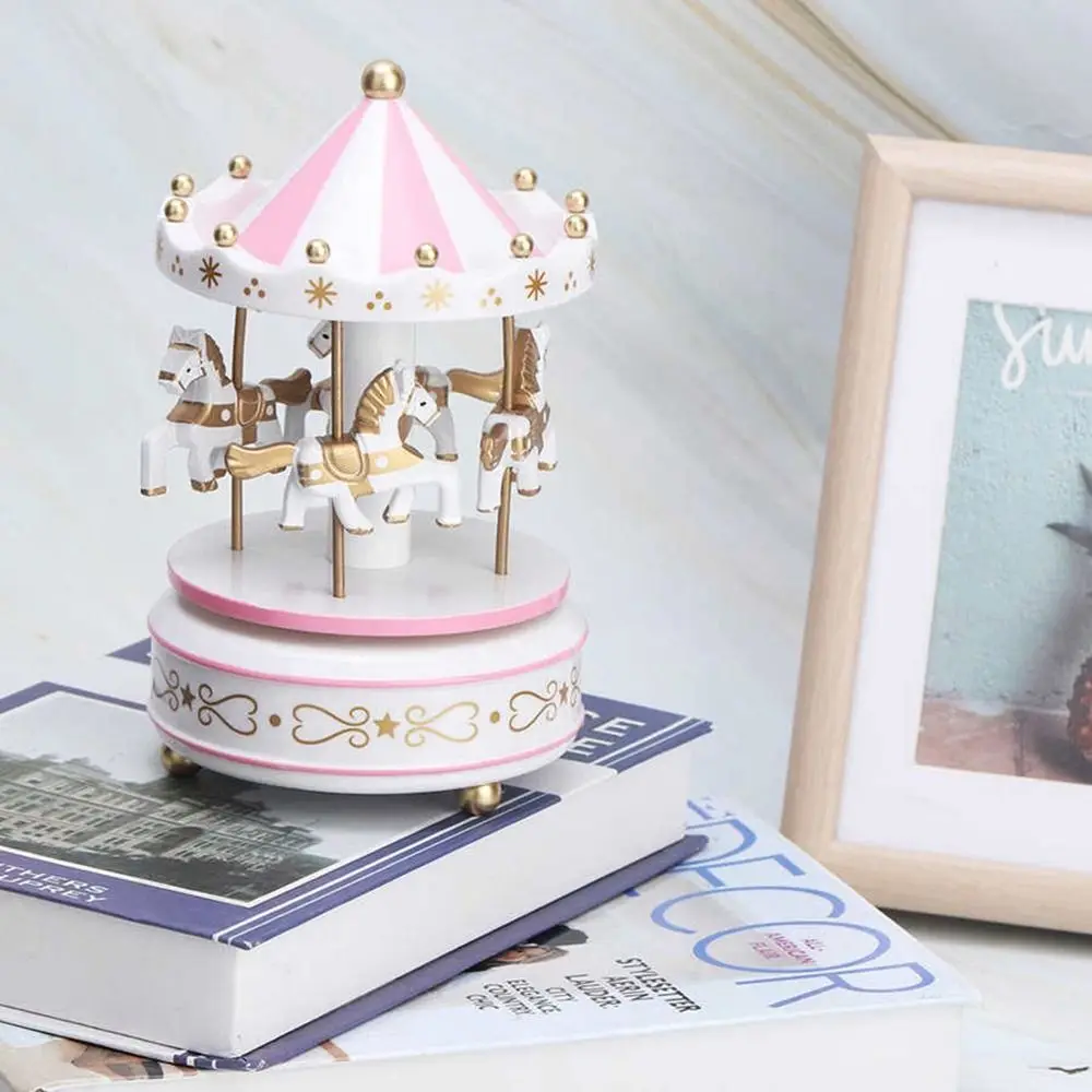 Merry-go-round Music Boxes Plastic Carousel Horse Musical Box Horse Roundabout Musical Box Baby Room Decor Girls Birthday Gifts