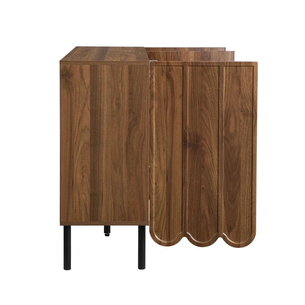 Modernes Sideboard aus Holz mit 120 x 35 x 80 cm großen, grifffreien, verstellbaren Regalen und Stauraum für Wohnzimmer, Flur und Esszimmer – Detail 19