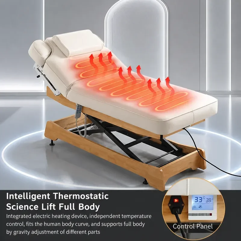 Bozhuo Light Luxury Electric Beauty Bed with Constant Temperature Heating Liftable Massage Physiotherapy Eyelash Treatment