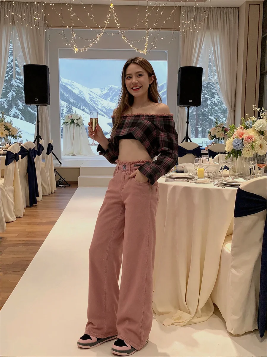 Hoge taille wijde pijpen jeans voor meisjes denim broek dameskleding herfst dames rechte pijpen Europese stijl feestkleding nachtclub casual