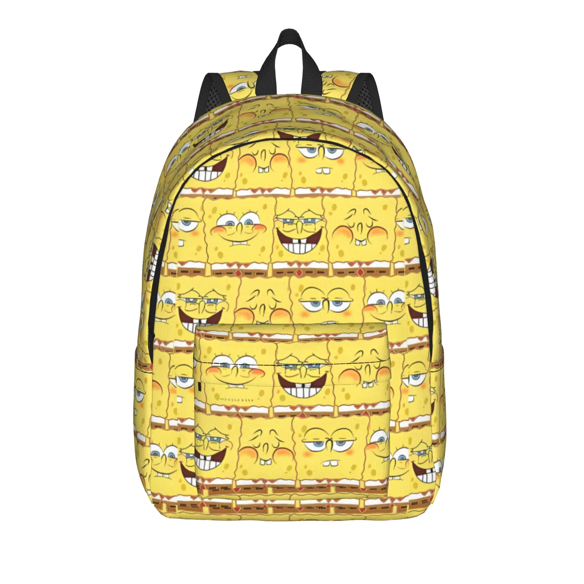 S-SpongeBobed Stacked Sponge Block Pattern Backpack  Youth Polyester Travel Backpacks Pattern Fun High School Bags Rucksack