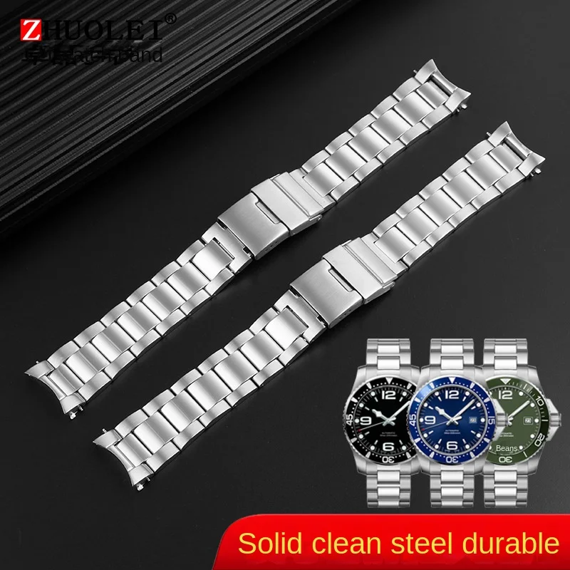 21mm high Quality Stainless Steel Watchband For Longines Strap L3 hydroconquest L3.642.4/L3.781.4/L3.782 Watch Band Curved End view 3