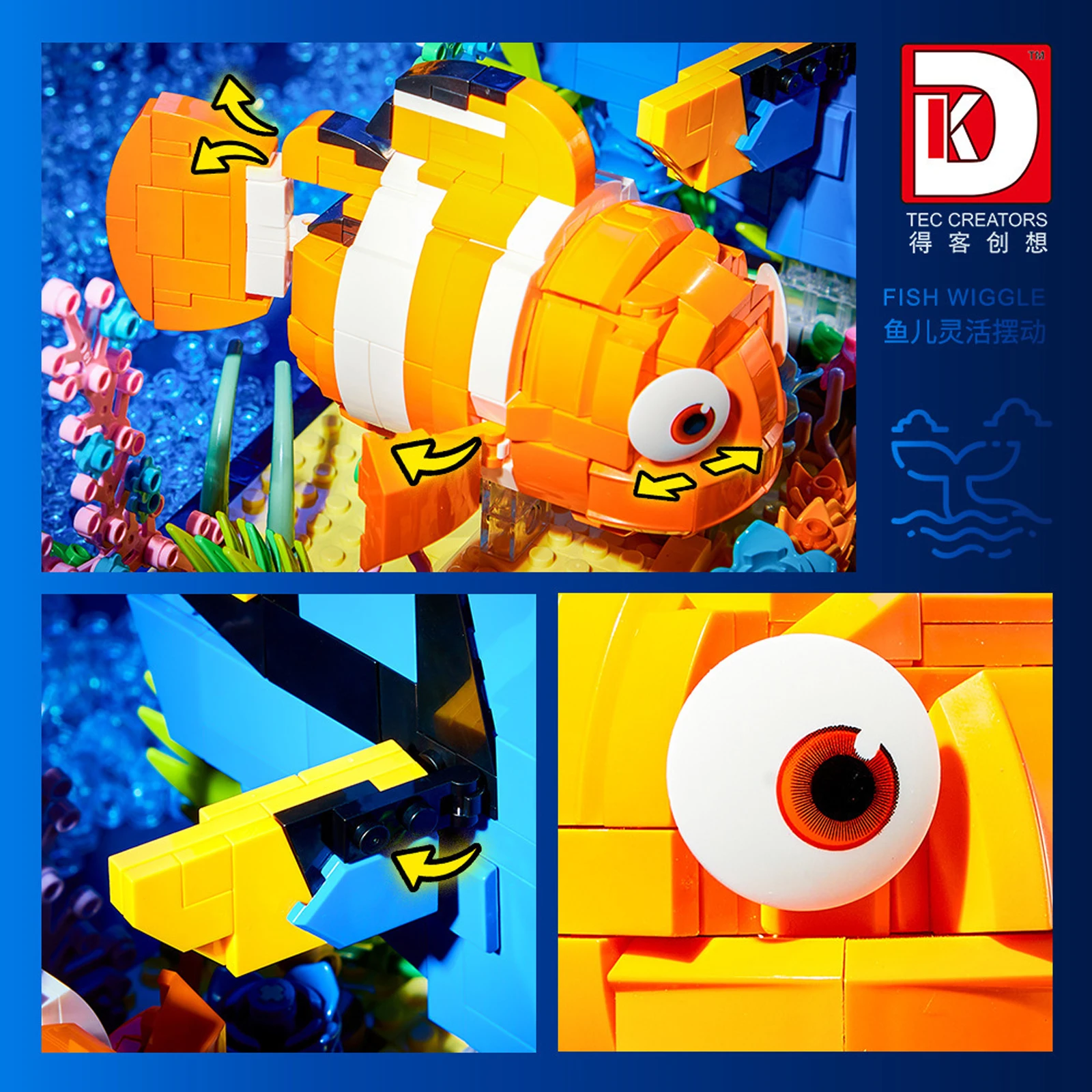 Creative DK7002 Ornamental Fish Marine Animal Landscape Model 886pcs Small-Particle Building Block Model Bricks Toys Kids Gift