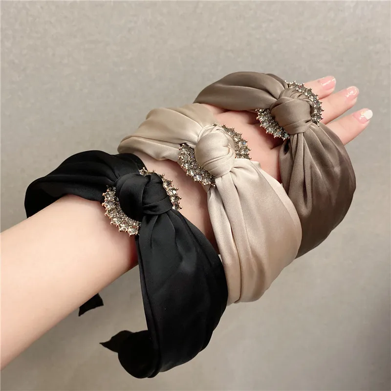 Fabric Satin Band Hairband for Women Girl Hair Scarf Korea Rhinestones Headbands Knot Headband for Women Fashion Accessories