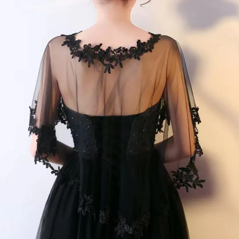 Lace Appliques Wedding Boleros Stole Tulle Short Front Long Back Bride Shrugs Bridal Capes Formal Party Coat Women Accessory