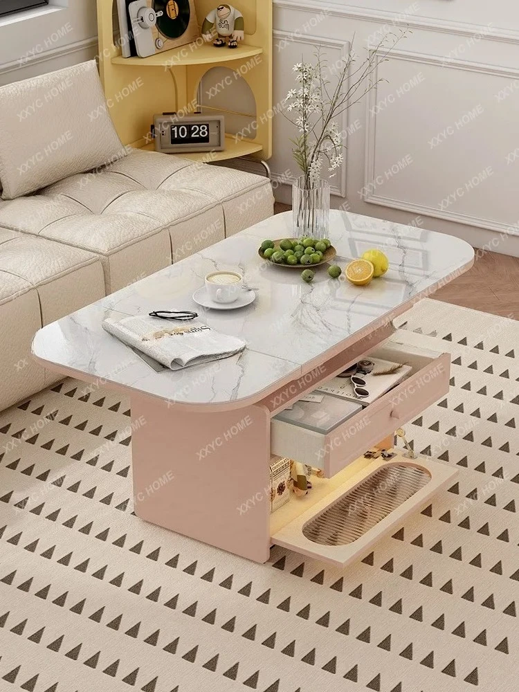 

A Modern foldable lift coffee table dining table dual-purpose integrated mobile small apartment living room sofa side cabinet