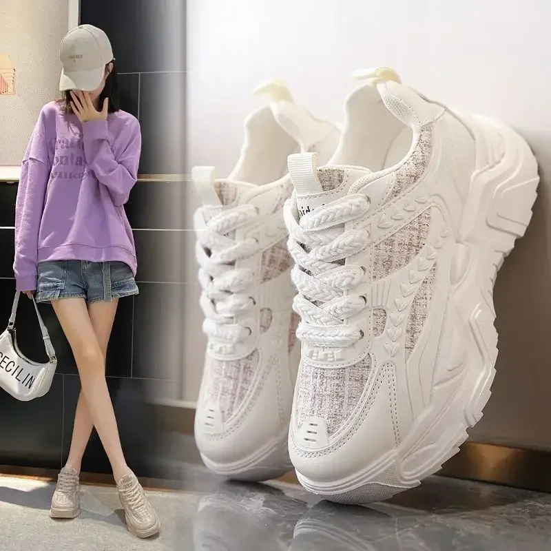

2025 New Spring and Autumn Fashion Korean Version Single Shoes Casual Platform Women's Running Lace-up Dad Shoes