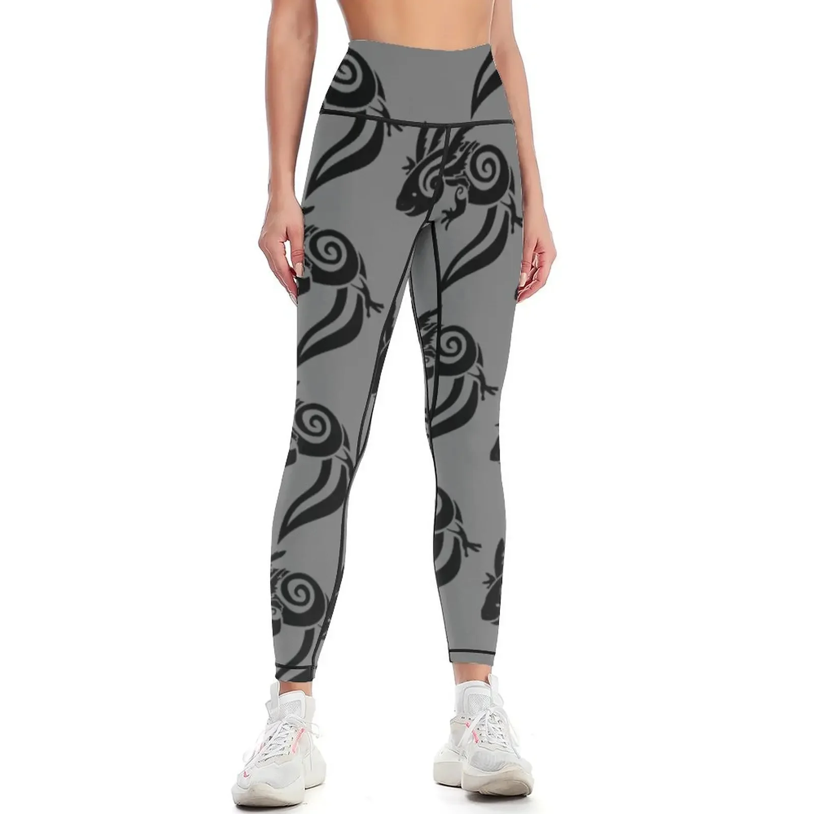 

Black Tribal Axolotl Mexican Salamander Leggings Women's high waist gym top fitness set gym Womens Leggings