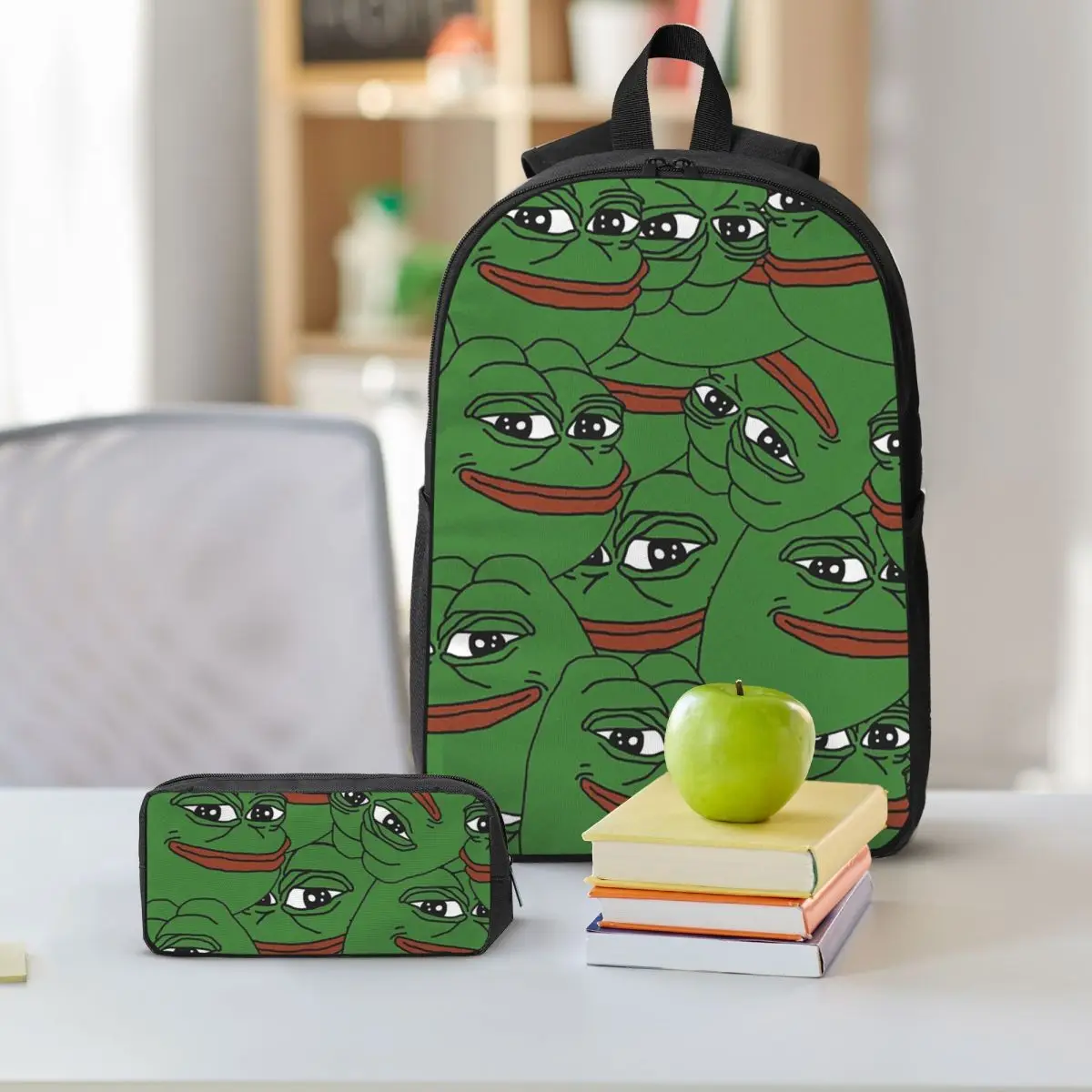 Pepe The Frog Peepo Emote Backpack Student BookBag School Bag Shoulder Bags 3ps Insulated Lunch Bag Pencil Case
