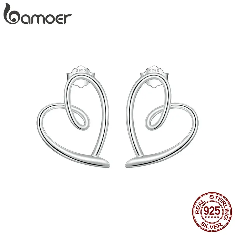 

Женские сережки-гвоздики Bamoer, сережки-гвоздики из стерлингового серебра 925 пробы с платиновым серьги "любовь", Подарок на годовщину