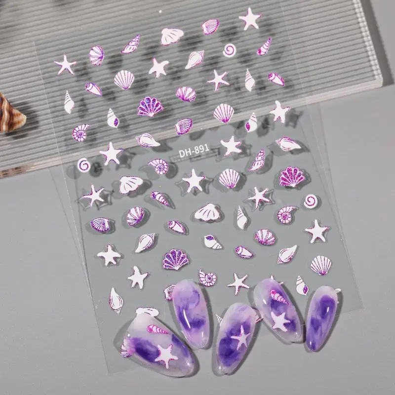 Accessori per ciondoli per unghie Adesivi per nail art con oceano dei cartoni animati Nuovo stile Decorazione per decalcomanie per unghie con conchiglie di stelle marine estive 3D