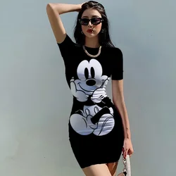 Verano mujeres Disney Minnie Mickey Mouse bolsa cadera flaco Mini vestido 2022 vestido de verano Sexy ceñido al cuerpo señora Club vestidos de manga corta