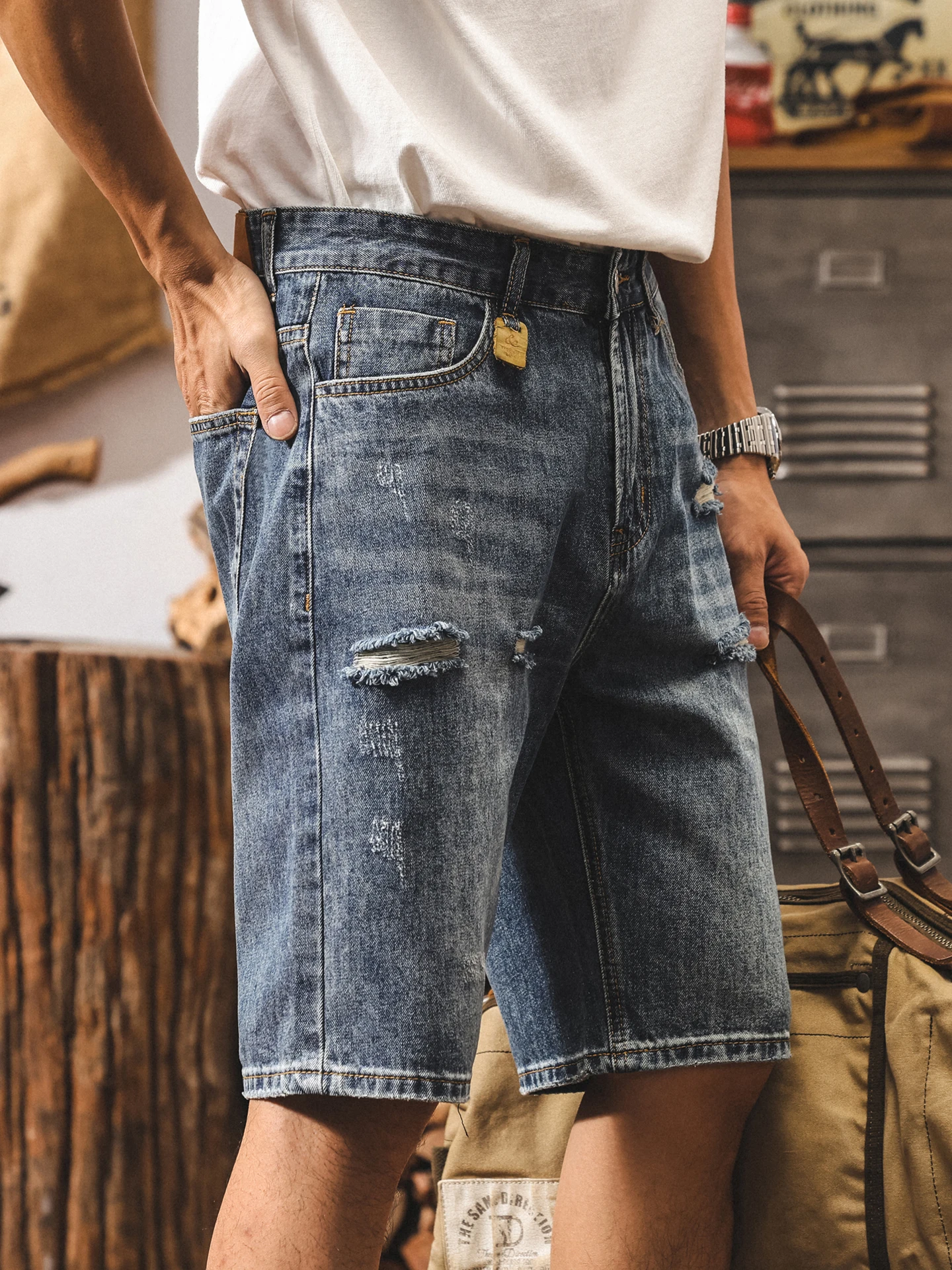 

Retro American Men's Denim orts Summer New Loose Cool Five-Point Casual Trendy Large Size Mid-Pelvis Breathable Straight Leg