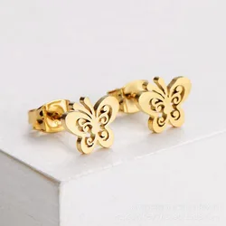 Houwu Baby Stud Earrings Stainless Steel Gold Plated Earring for Baby Anti-allergic Small Cute Butterfly Screw Back Earrings