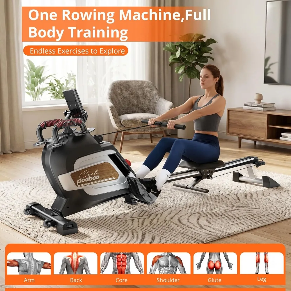 Foldable Magnetic Rowing Machine with 16 Resistance Levels, Digital Monitor and Transport Wheels for Home Fitness