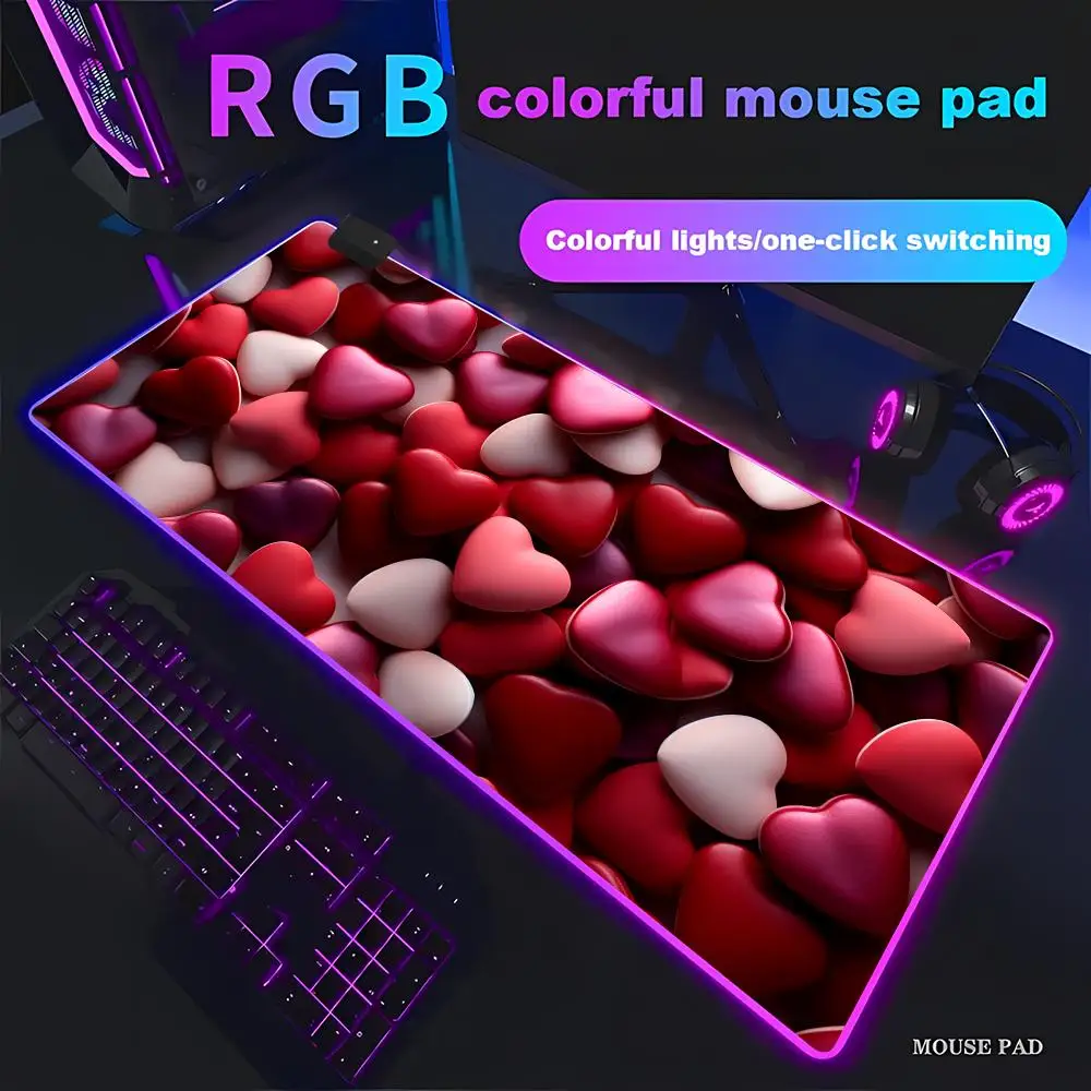 

Kawaii Heart Mouse Pad Animation Games Beautiful RGB Gaming Mouse Pad HD Gamer Large LED Light XXL Computer pad Non-slip Decor