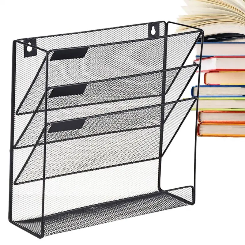 

Wall Mount File Holder 4-Tier File Storage Rack Space-saving Mail Paper Organizer For Documents Multifunctional Folder Holder