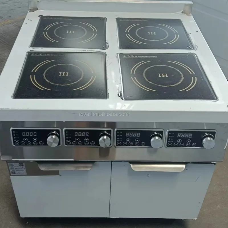 

Professional 4-Burner Commercial Induction Cooker with Storage Cabinet Kitchen Machines and Half Bridge Technology