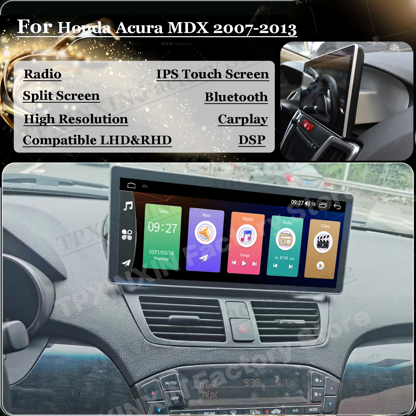 Multimedia Android 11 Player Auto Car Radio Stereo For Honda Acura MDX 2007 2008 2009 2010 2011 2012 2013 GPS Receiver Head Unit