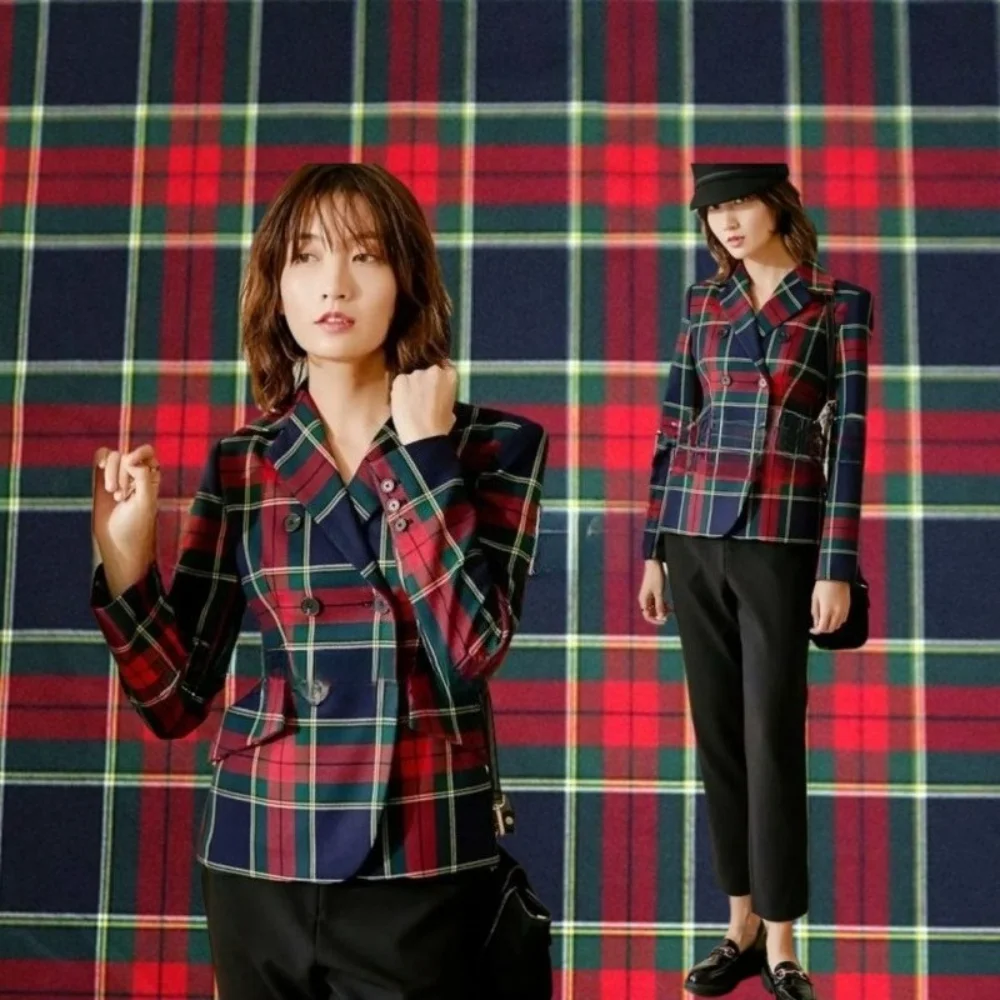 

Эластичная жаккардовая ткань в британском стиле, шотландская клетка, окрашенная пряжей, для костюмов и пиджаков, модный европейский дизайн, ткань на метры